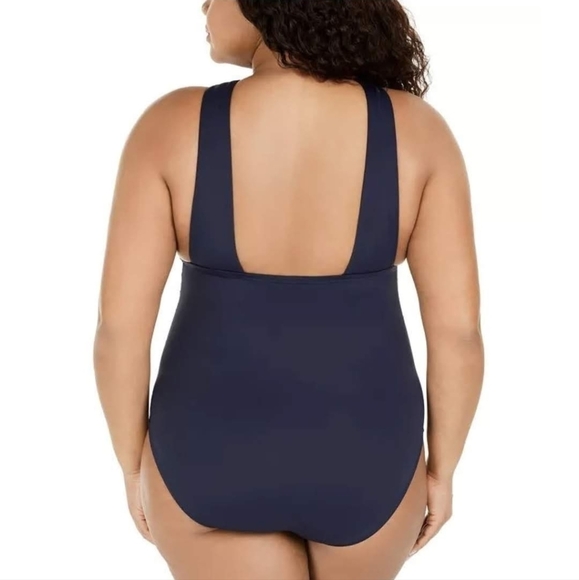 Michael Kors Navy Keyhole Tummy-Control One-Piece Swimsuit Size 24W - Picture 3 of 8